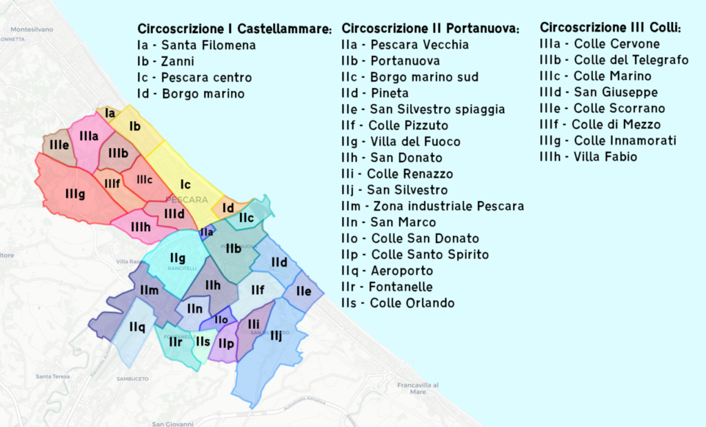 mappa di Pescara divisa per quartieri