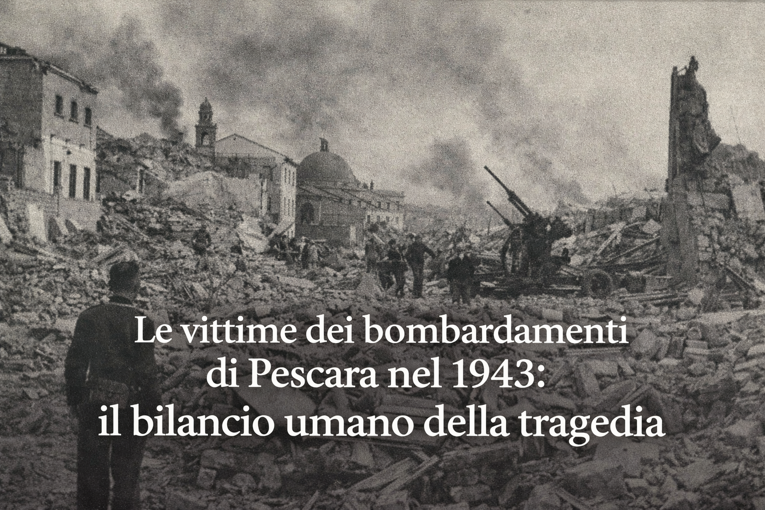 Pescara 1943 dopo i bombardamenti: edifici distrutti e popolazione tra le macerie
